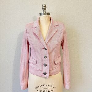 CABI Amelia Blazer Jacket Light Pink Knit Cropped Button Front Preppy